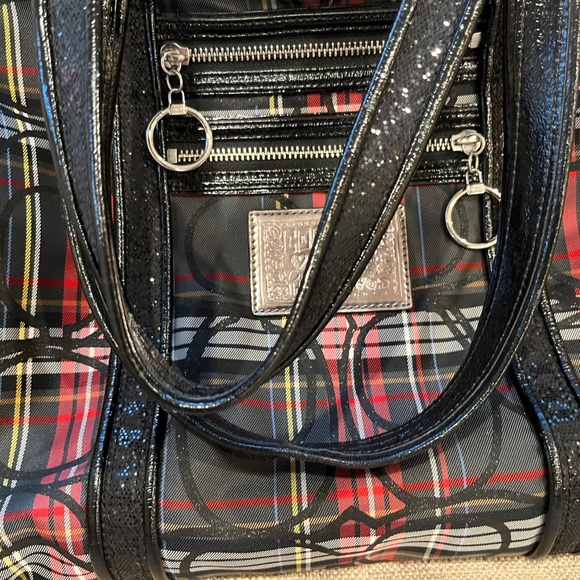 Coach Poppy Glam Tartan Plaid Large red & black Tote. Double Front Zipper - Picture 14 of 16